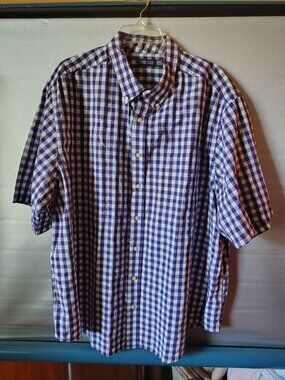 Faded Glory Mens Purple/White Ck Short Sleeve Button-Up Shirt 3XL Cotton Blend